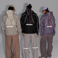 2 Piece Y2K Reflective Waterproof Techwear Jacket Coat — vista completa