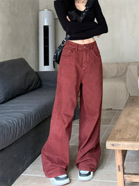 90s Style Y2K Red Baggy Denim Jeans — dettaglio della stampa