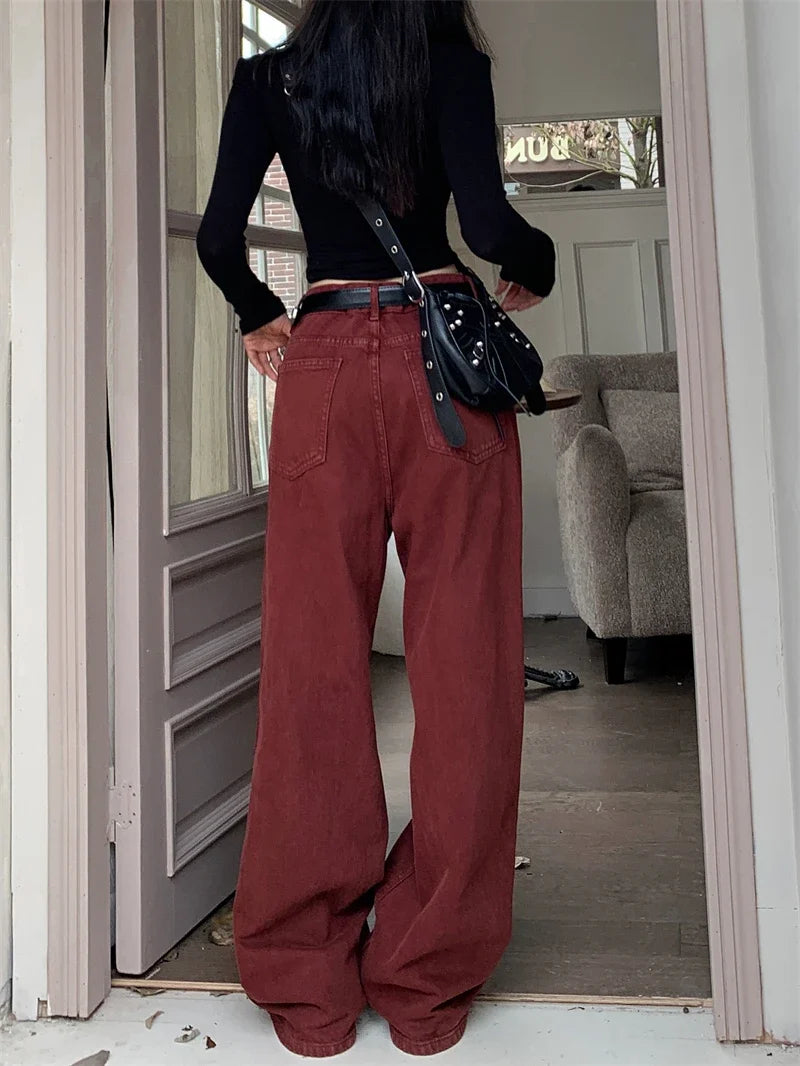 90s Style Y2K Red Baggy Denim Jeans — vista posteriore