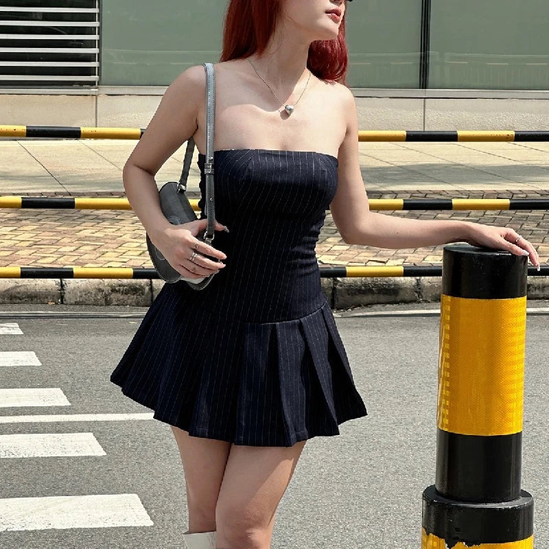 A line Striped Summer Y2K Mini Dress — vista frontale