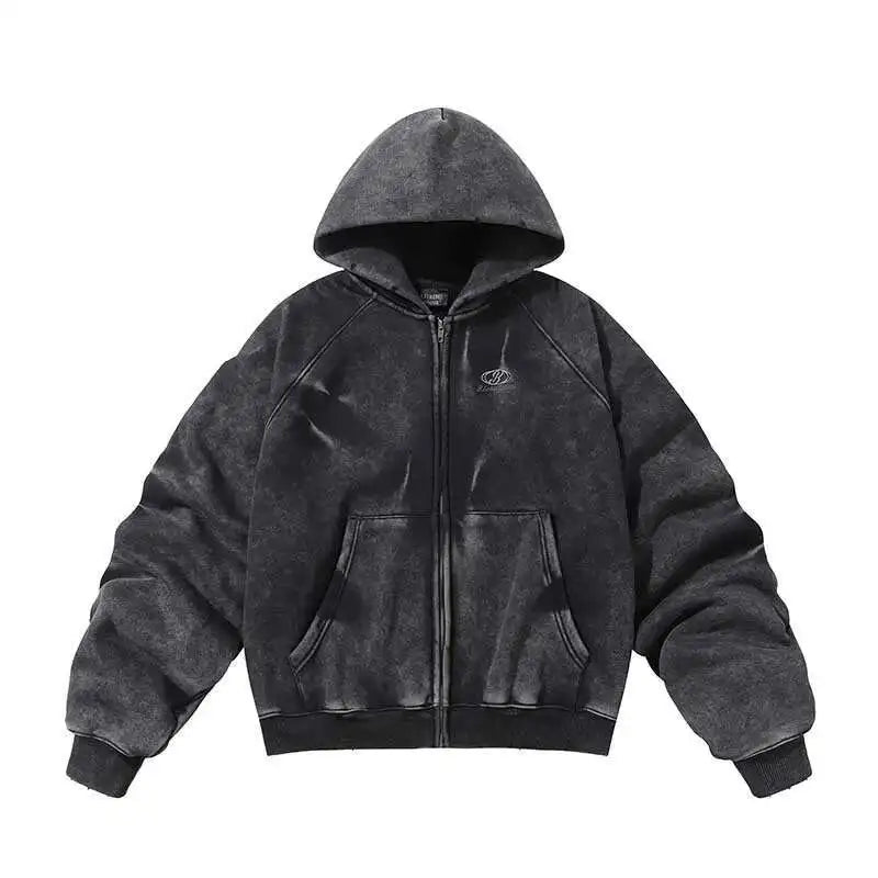 American Vintage Y2K Distressed Gradient Pile Baggy Zip Up Hoodie — vista posteriore