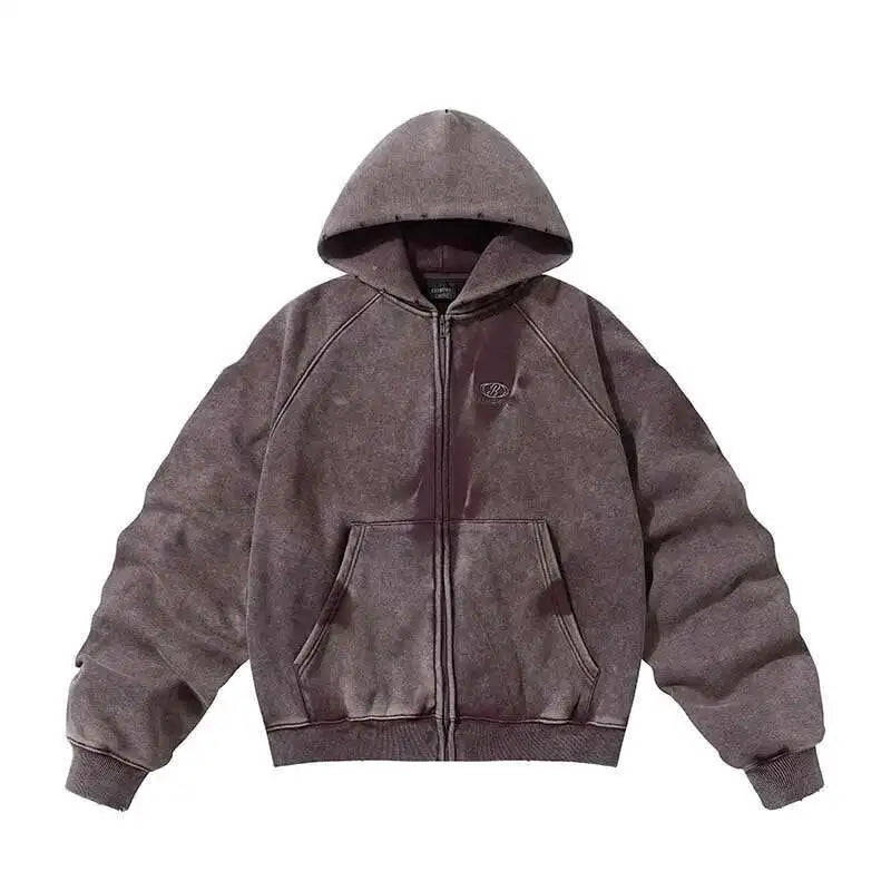 American Vintage Y2K Distressed Gradient Pile Baggy Zip Up Hoodie — dettaglio