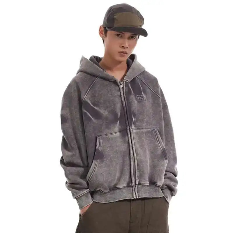 American Vintage Y2K Distressed Gradient Pile Baggy Zip Up Hoodie — vista laterale