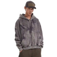American Vintage Y2K Distressed Gradient Pile Baggy Zip Up Hoodie — vista laterale