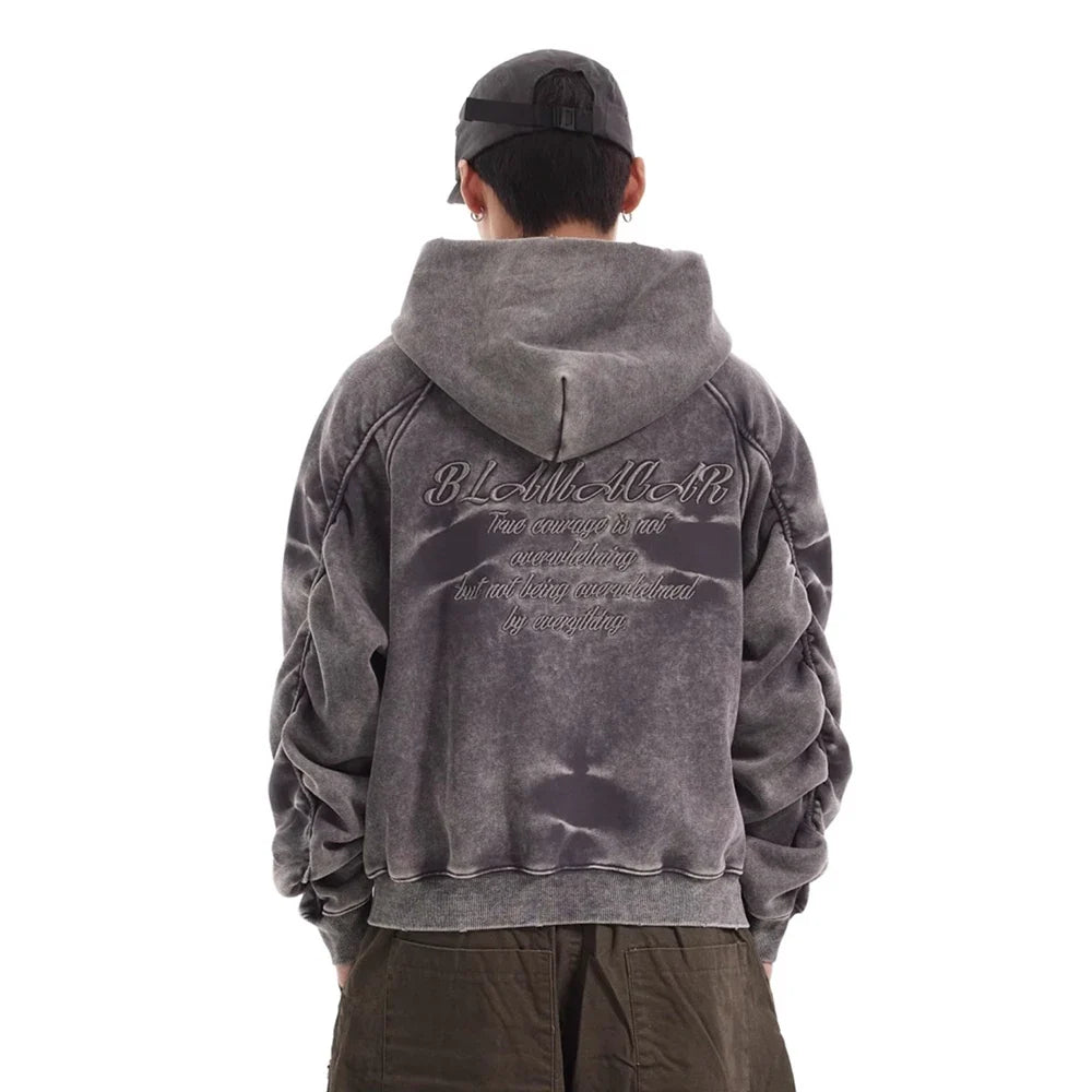 American Vintage Y2K Distressed Gradient Pile Baggy Zip Up Hoodie — dettaglio del tessuto