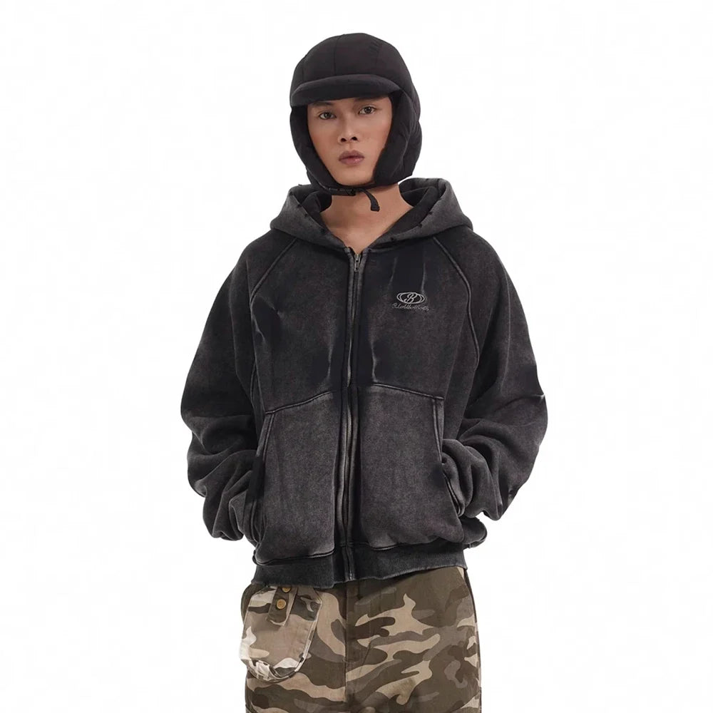 American Vintage Y2K Distressed Gradient Pile Baggy Zip Up Hoodie — vista completa