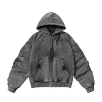 American Vintage Y2K Distressed Gradient Pile Baggy Zip Up Hoodie — vista frontale