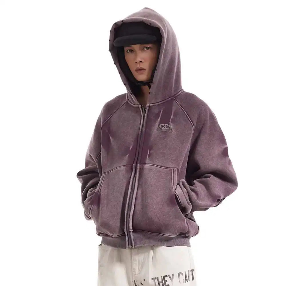 American Vintage Y2K Distressed Gradient Pile Baggy Zip Up Hoodie — in alternativa