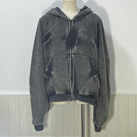 American Vintage Y2K Distressed Gradient Pile Baggy Zip Up Hoodie — dettaglio