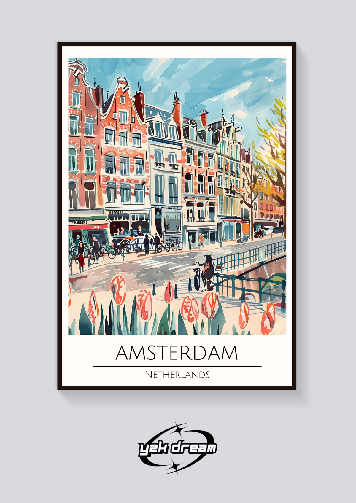 Amsterdam Canals & Tulips Poster — vista posteriore