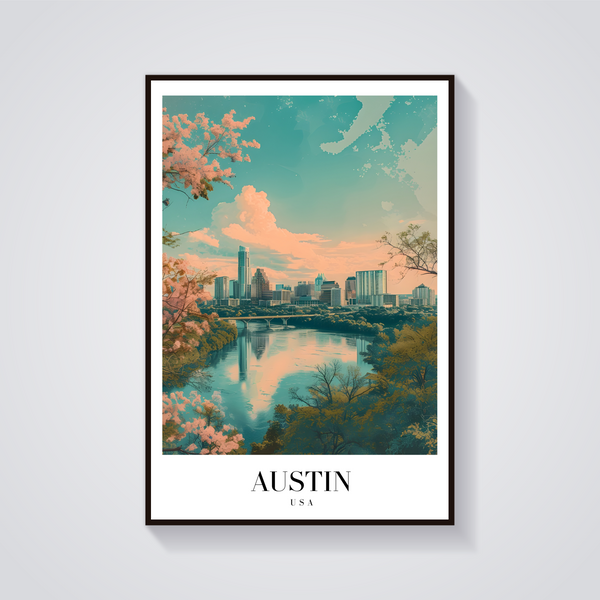 Austin Skyline Vintage Poster — vista frontale