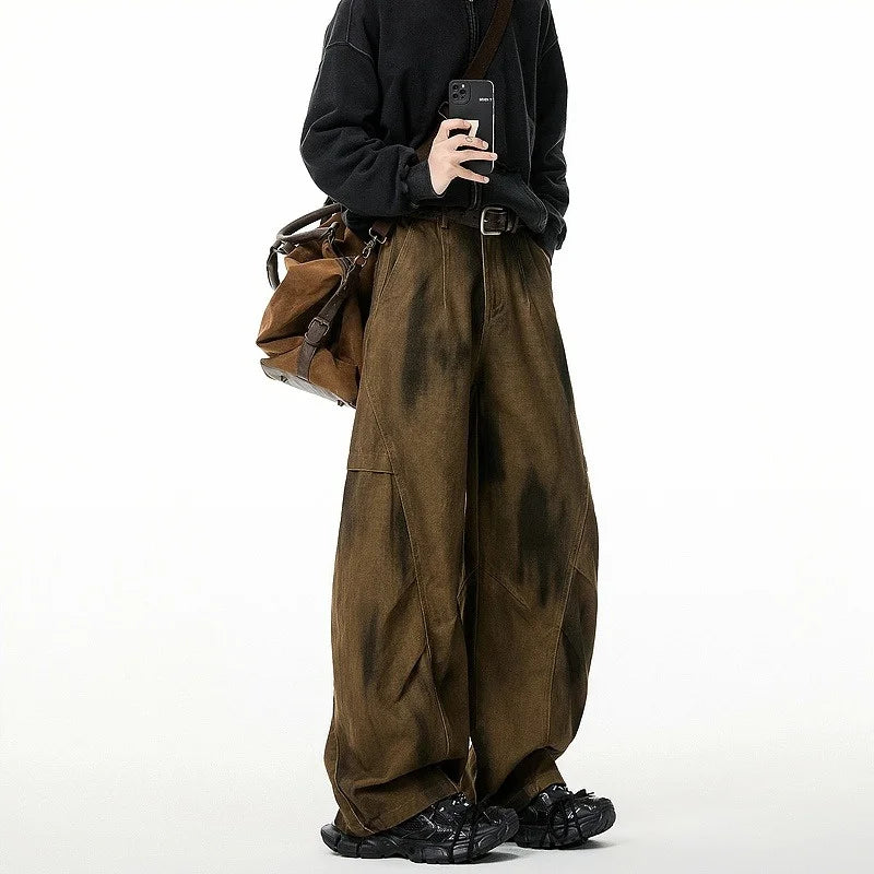 Autumn Pleated Distressed Y2K Baggy Barrel Jeans — vista completa
