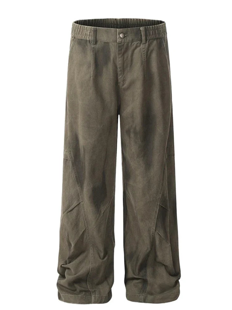 Autumn Pleated Distressed Y2K Baggy Barrel Jeans — vista frontale