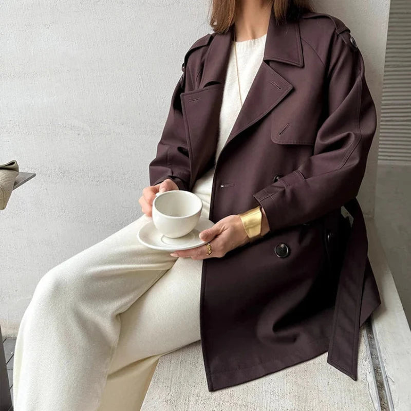 Autumnal Y2K Double Breasted Belt Trench Coat — dettaglio della stampa