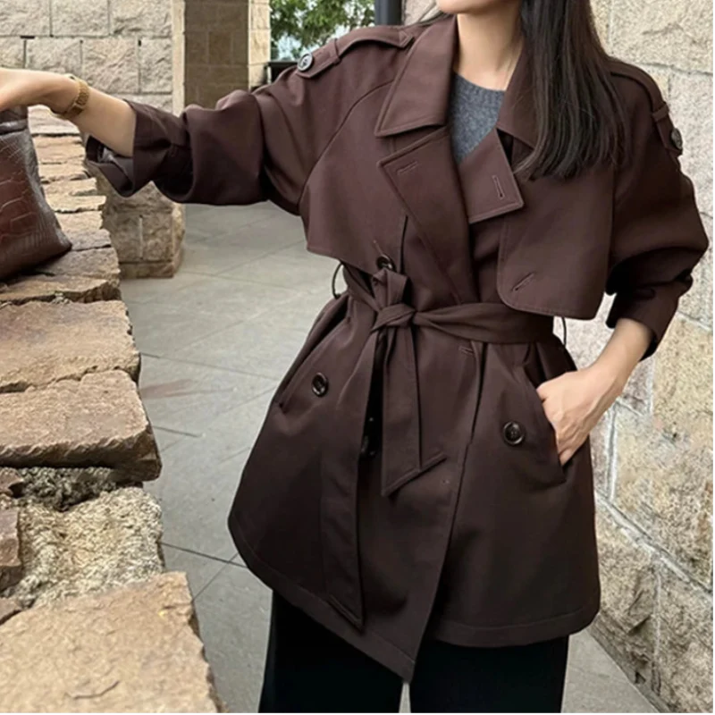 Autumnal Y2K Double Breasted Belt Trench Coat — vista laterale