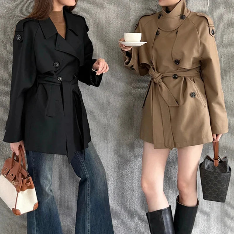 Autumnal Y2K Double Breasted Belt Trench Coat — dettaglio