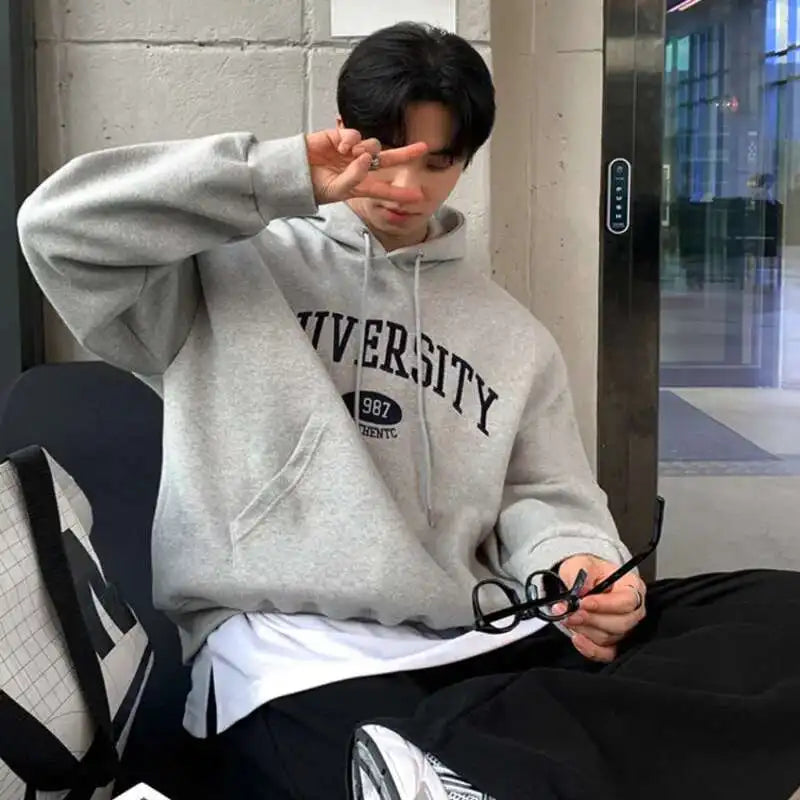 Autumnal Y2K University Letter Embroidered Hoodie — vista laterale