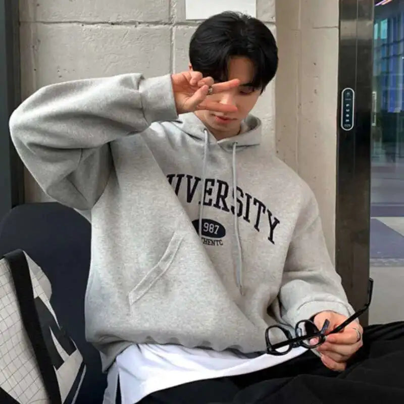 Autumnal Y2K University Letter Embroidered Hoodie — vista frontale