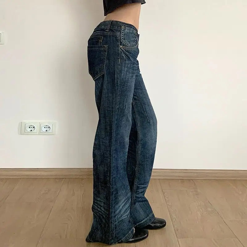 Baggy Grunge Y2K Micro Flare Denim Jeans — dettaglio della stampa