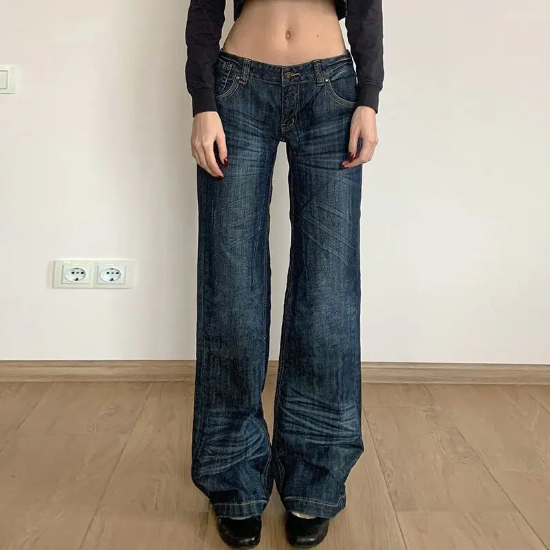 Baggy Grunge Y2K Micro Flare Denim Jeans — vista frontale