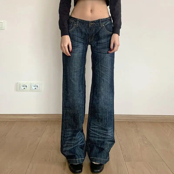 Baggy Grunge Y2K Micro Flare Denim Jeans — vista frontale