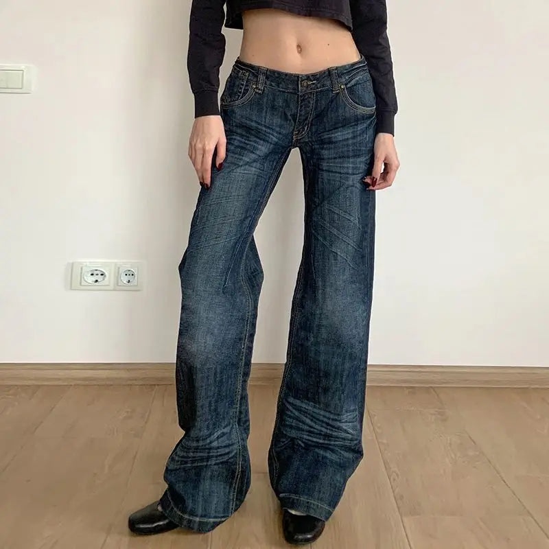 Baggy Grunge Y2K Micro Flare Denim Jeans — vista posteriore