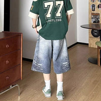 Baggy Y2K Accessories Graphic Print Denim Shorts Jorts — dettaglio