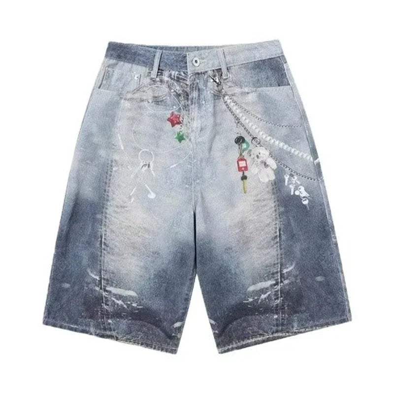 Baggy Y2K Accessories Graphic Print Denim Shorts Jorts — dettaglio della stampa