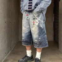 Baggy Y2K Accessories Graphic Print Denim Shorts Jorts — in alternativa