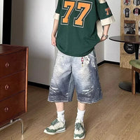 Baggy Y2K Accessories Graphic Print Denim Shorts Jorts — dettaglio del tessuto