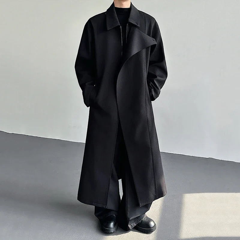 Black Y2K Mens Trench Coat — dettaglio