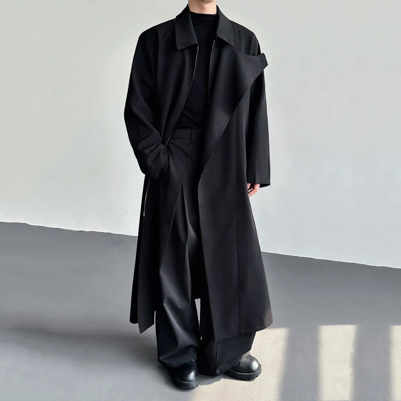 Black Y2K Mens Trench Coat — vista laterale