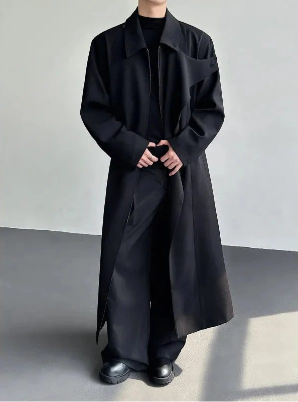 Black Y2K Mens Trench Coat — vista frontale