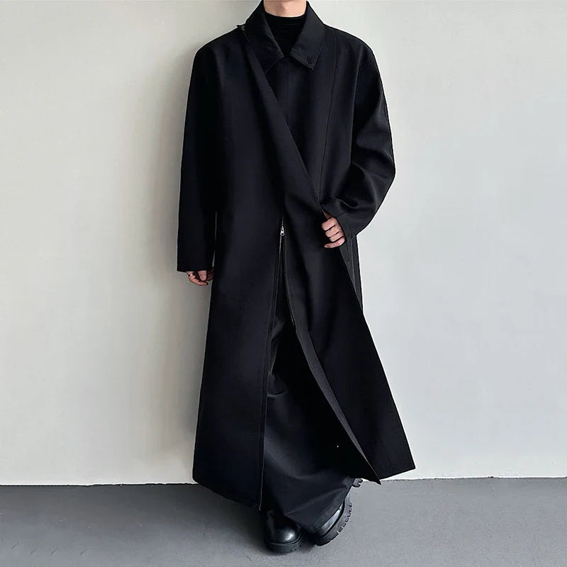 Black Y2K Mens Trench Coat — vista posteriore