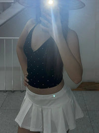 Black Y2K Polka Dot Halter Low Cut Tank Tops — dettaglio
