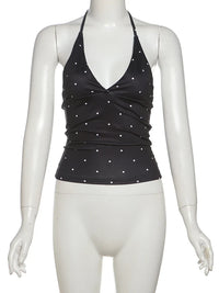 Black Y2K Polka Dot Halter Low Cut Tank Tops — dettaglio della stampa