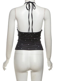 Black Y2K Polka Dot Halter Low Cut Tank Tops — in alternativa