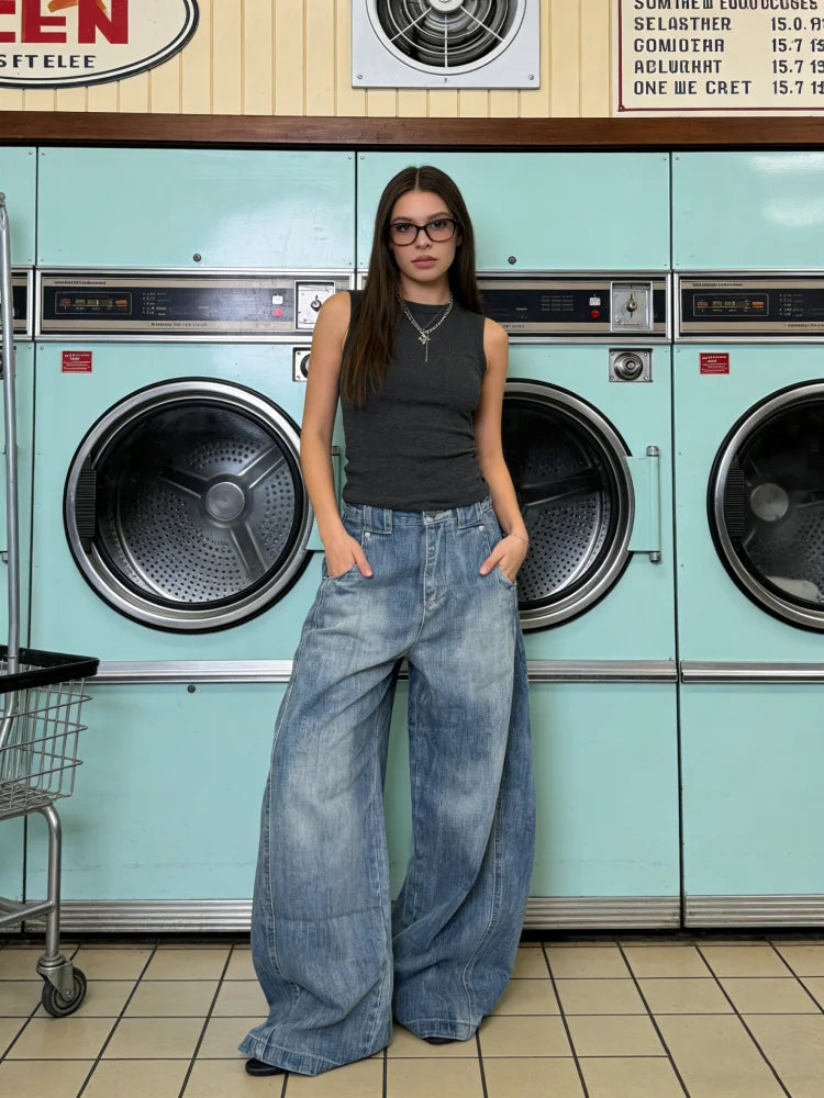 Blue Baggy Y2K Wide Leg Barrel Denim Jeans — in alternativa