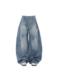 Blue Baggy Y2K Wide Leg Barrel Denim Jeans — vista frontale