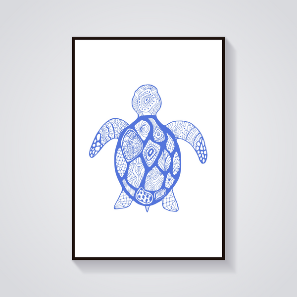 Blue Sea Turtle Art Poster — vista frontale