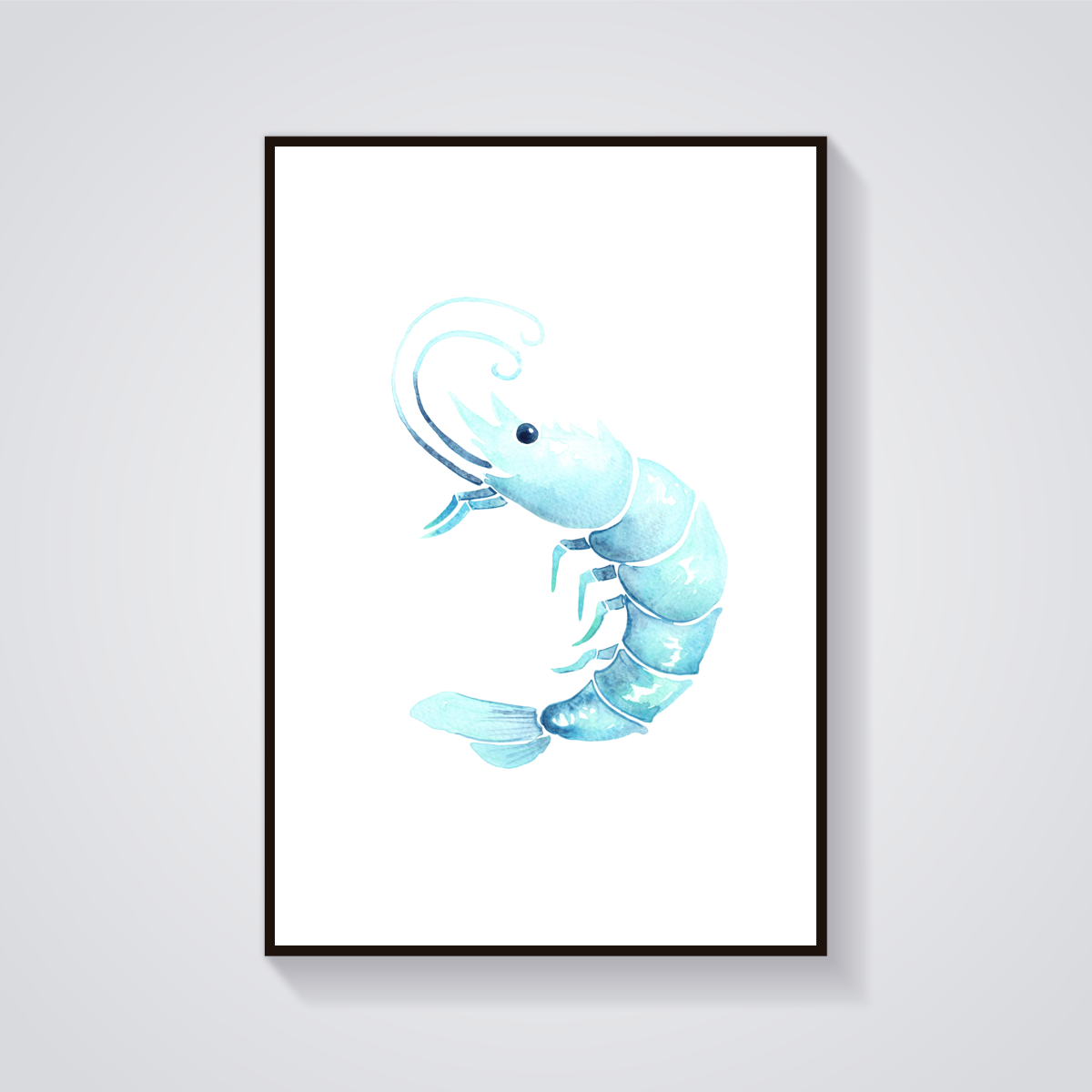 Blue Shrimp Watercolor Poster — vista frontale