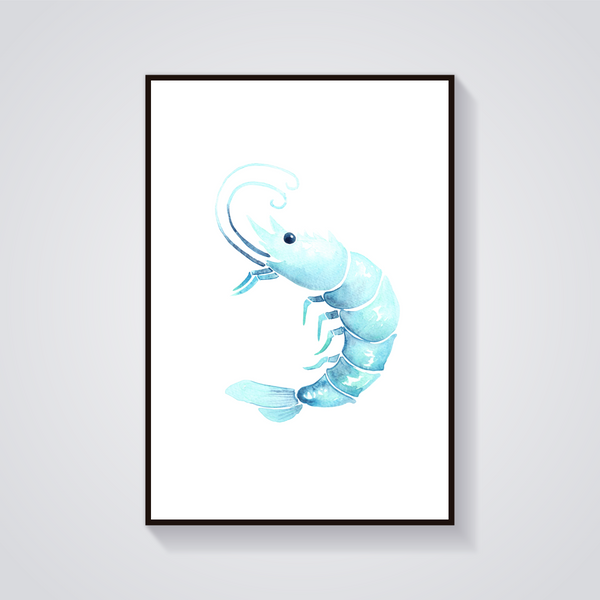 Blue Shrimp Watercolor Poster — vista frontale