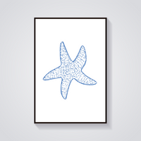 Blue Starfish Line Art Poster — vista frontale
