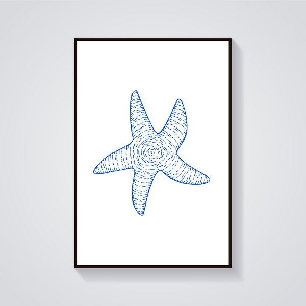Blue Starfish Line Art Poster — vista frontale
