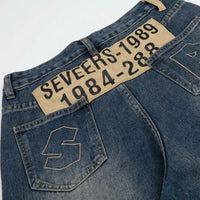 Blue Y2K Embroidered Patchwork Baggy Barrel — vista laterale