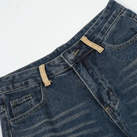 Blue Y2K Embroidered Patchwork Baggy Barrel — dettaglio del tessuto