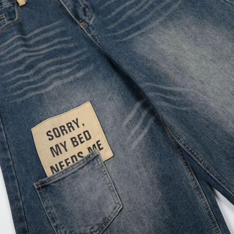 Blue Y2K Embroidered Patchwork Baggy Barrel — in alternativa