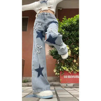 Blue Y2K Star Logo Embroidered High Waist Jeans — vista posteriore