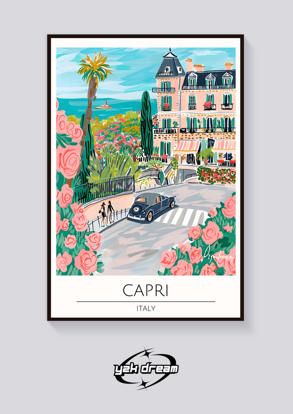 Capri Coastline Vintage Car Poster