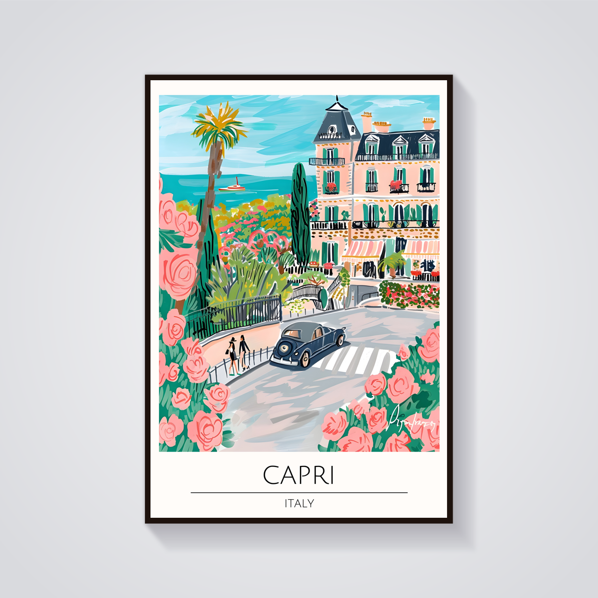 Capri Coastline Vintage Car Poster — vista frontale
